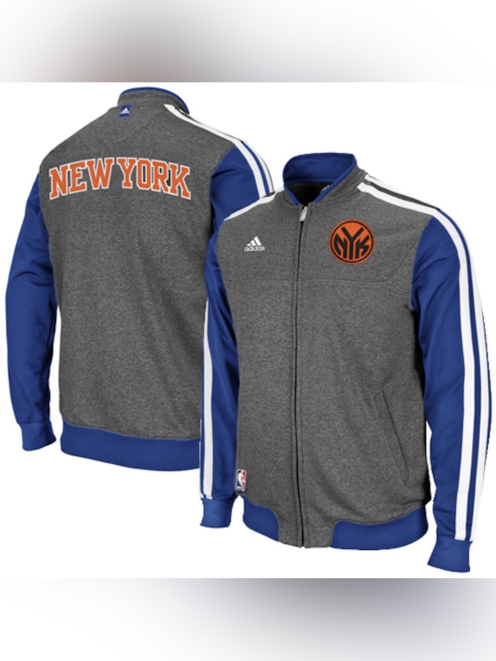 Adidas NBA Knicks On-Court Winter Full Zip Track Jacket Charcoal/Royal Blue